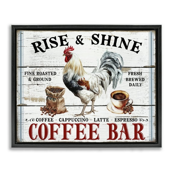 Stupell Industries Rise & Shine Coffee Bar Food & Beverage Painting Black Floater Framed Canvas Art Print Wall Art, 21 x 17