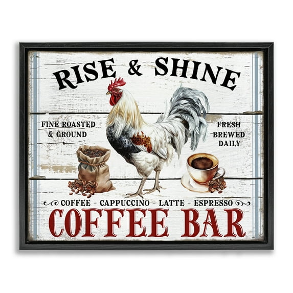 Stupell Industries Rise & Shine Coffee Bar Food & Beverage Painting Black Floater Framed Canvas Art Print Wall Art, 21 x 17