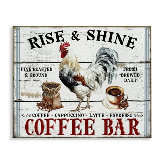 Stupell Industries Rise & Shine Coffee Bar Food & Beverage Painting Wrapped Canvas Art Print Wall Art, 20 x 16