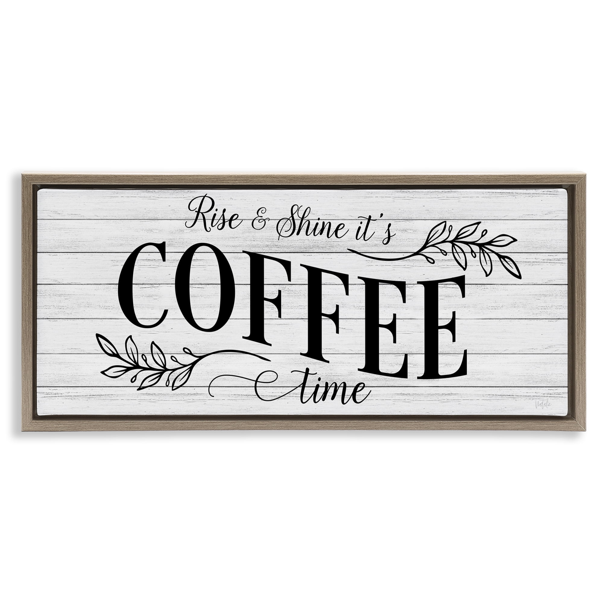 Stupell Industries Rise & Shine Coffee Time Food & Beverage Painting Brown Floater Framed Canvas Art Print Wall Art, 25 x 11