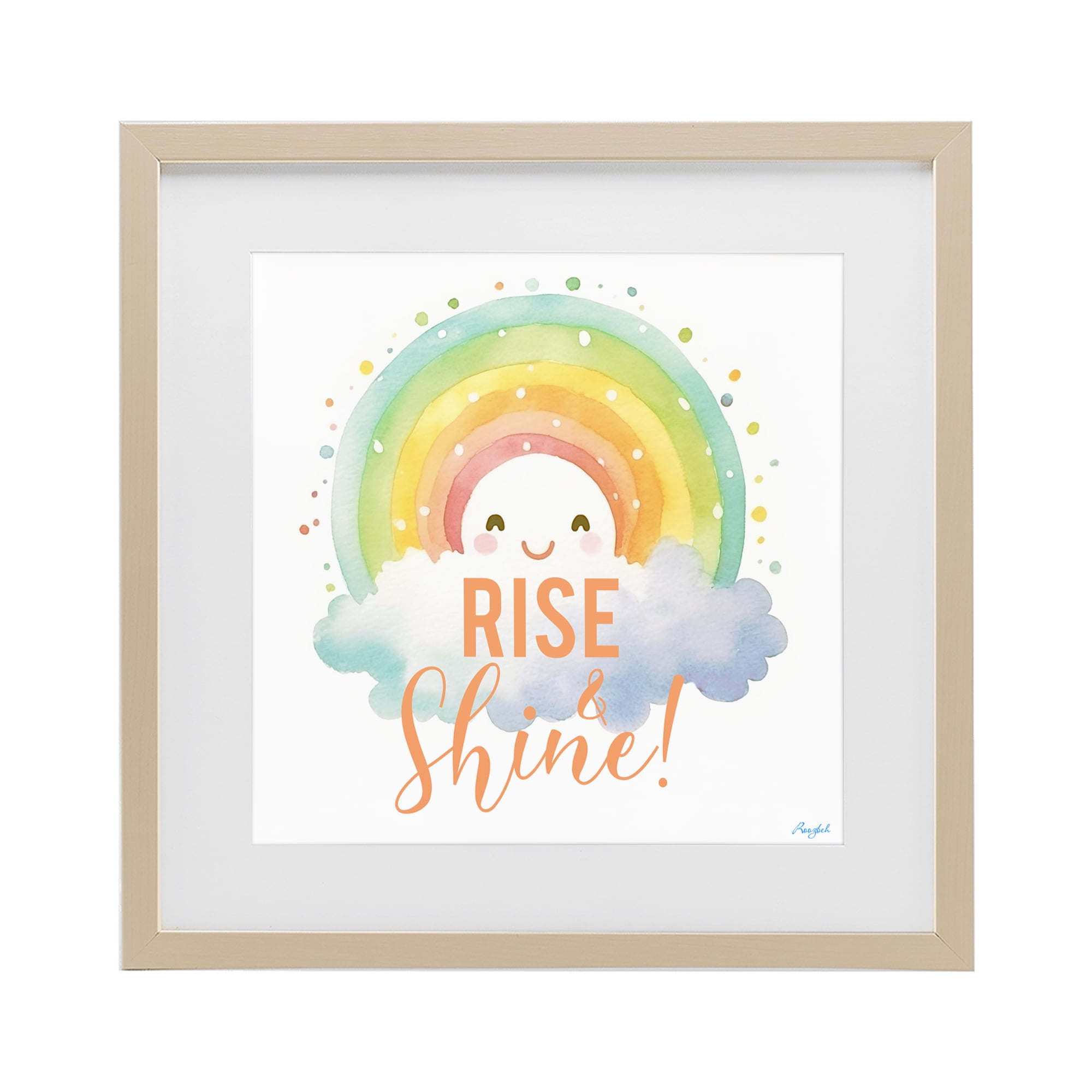 Stupell Industries Rise Shine Happy Rainbow Birch Framed Print Under Glass, design by Roozbeh
