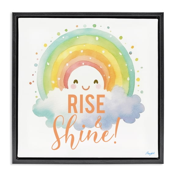 Stupell Industries Rise Shine Happy Rainbow Black Framed Floater Canvas Wall Art, design by Roozbeh
