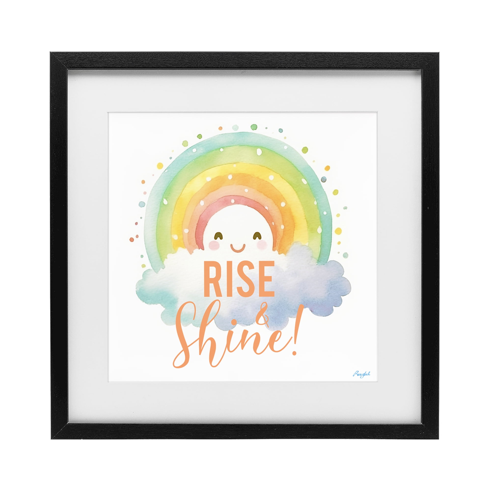 Stupell Industries Rise Shine Happy Rainbow Black Framed Print Under Glass, design by Roozbeh