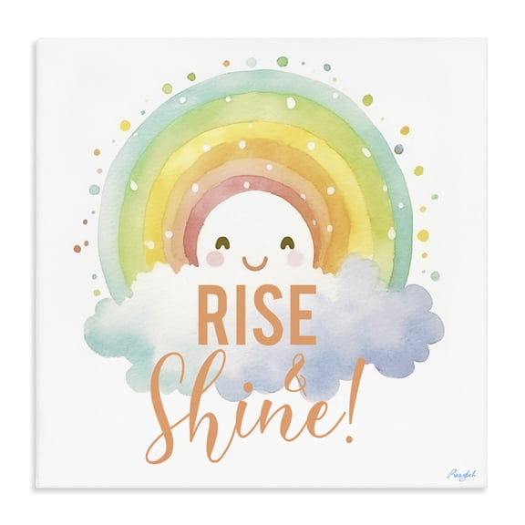 Stupell Industries Rise Shine Happy Rainbow Canvas Wall Art, design by Roozbeh