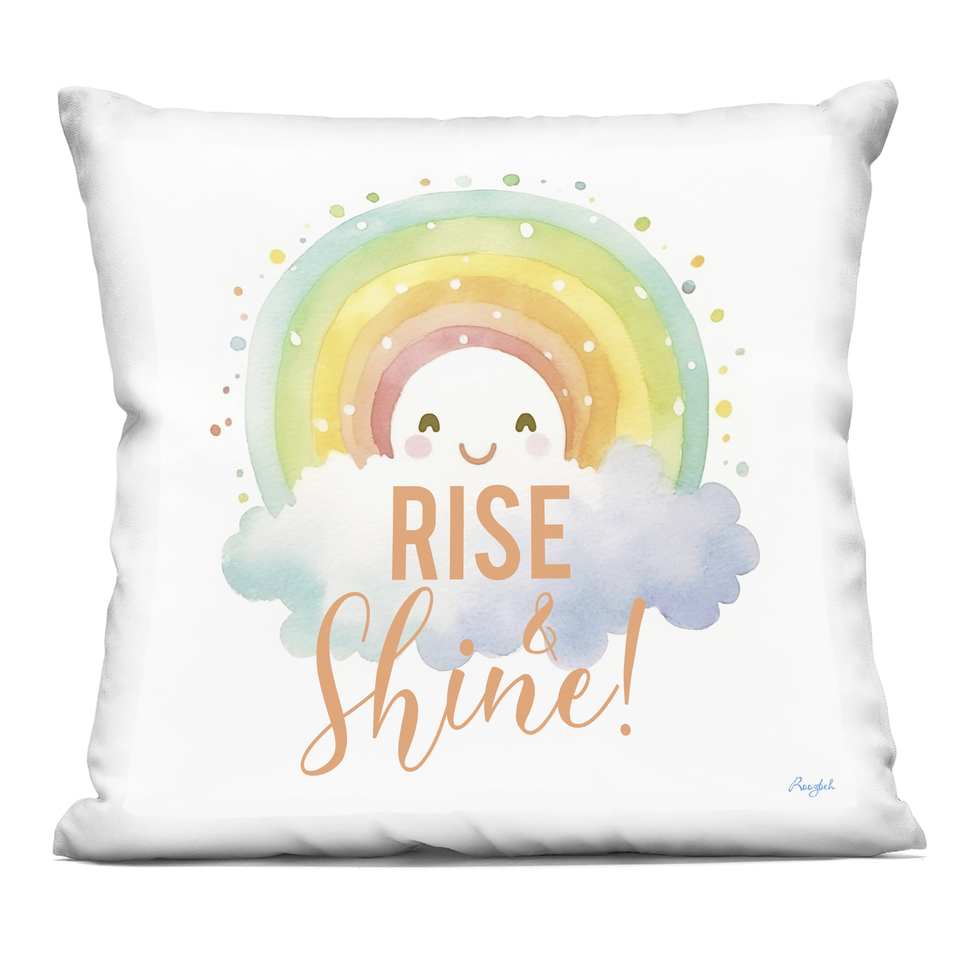 Stupell Industries Rise Shine Happy Rainbow Decorative Printed Throw Pillow, design by Roozbeh