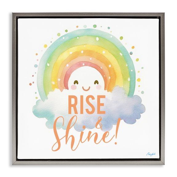 Stupell Industries Rise Shine Happy Rainbow Gray Framed Floater Canvas Wall Art, design by Roozbeh