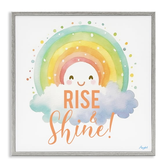Stupell Industries Rise Shine Happy Rainbow Gray Framed Giclee Art, design by Roozbeh
