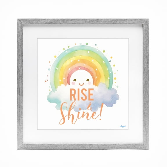 Stupell Industries Rise Shine Happy Rainbow Gray Framed Print Under Glass, design by Roozbeh