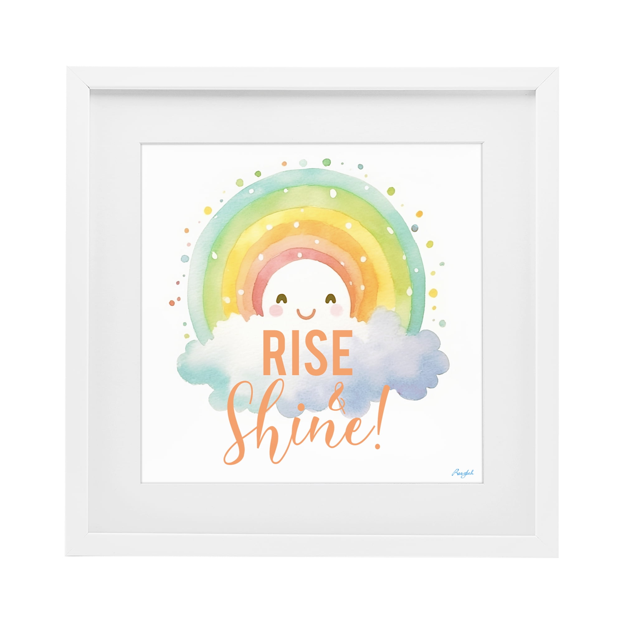 Stupell Industries Rise Shine Happy Rainbow White Framed Print Under Glass, design by Roozbeh