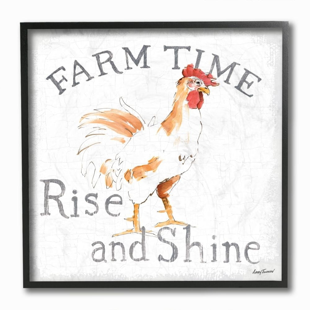 Stupell Industries Rise and Shine Morning Farm Animal Chicken Rooster Framed Wall Art Design by Avery Tillmon, 12" x 12", Black Framed