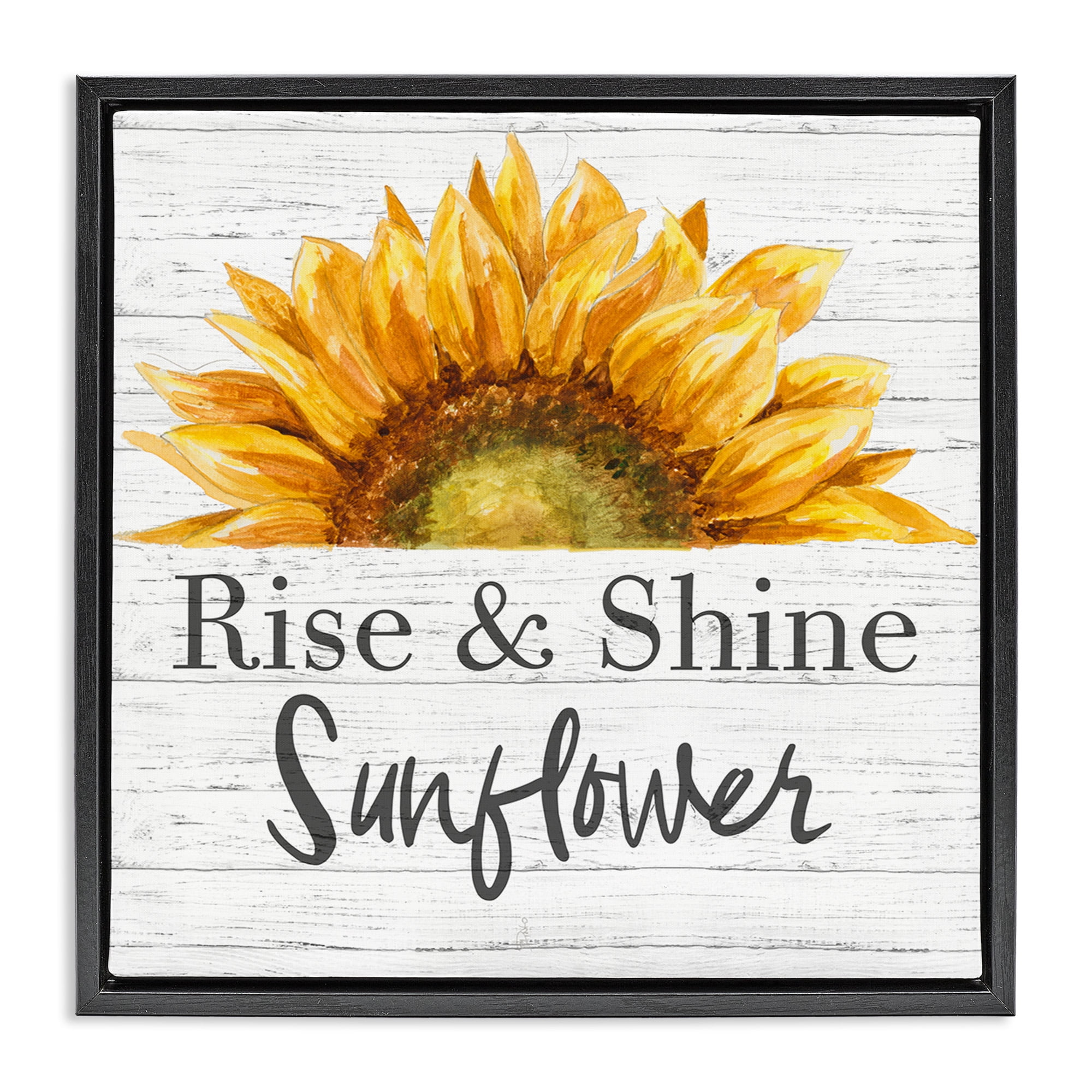 Stupell Industries Rise and Shine Sunflower Botanical & Floral Painting Black Floater Framed Canvas Art Print Wall Art, 25 x 25