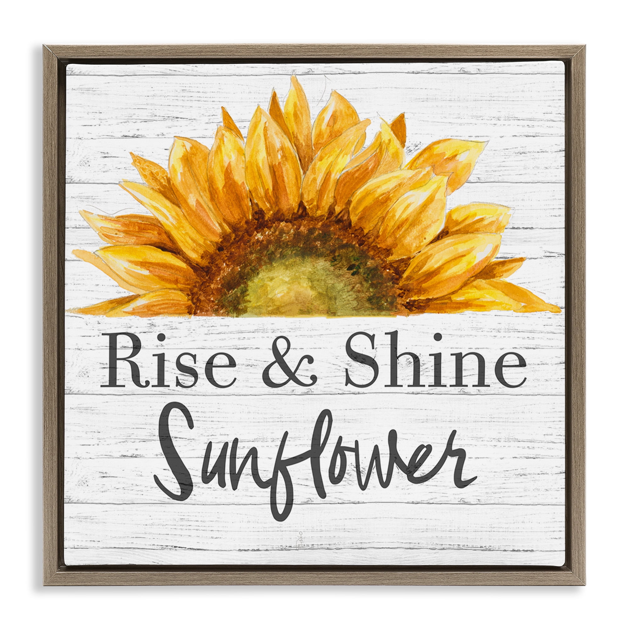 Stupell Industries Rise and Shine Sunflower Botanical & Floral Painting Brown Floater Framed Canvas Art Print Wall Art, 18 x 18