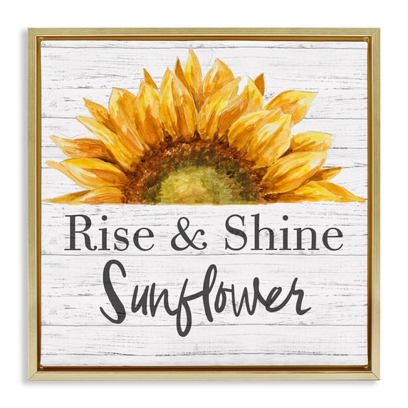 Stupell Industries Farmhouse Rise and Shine Sunflower Gold Floating Frame Canvas Art, 25 x 25, by Patricia Pinto