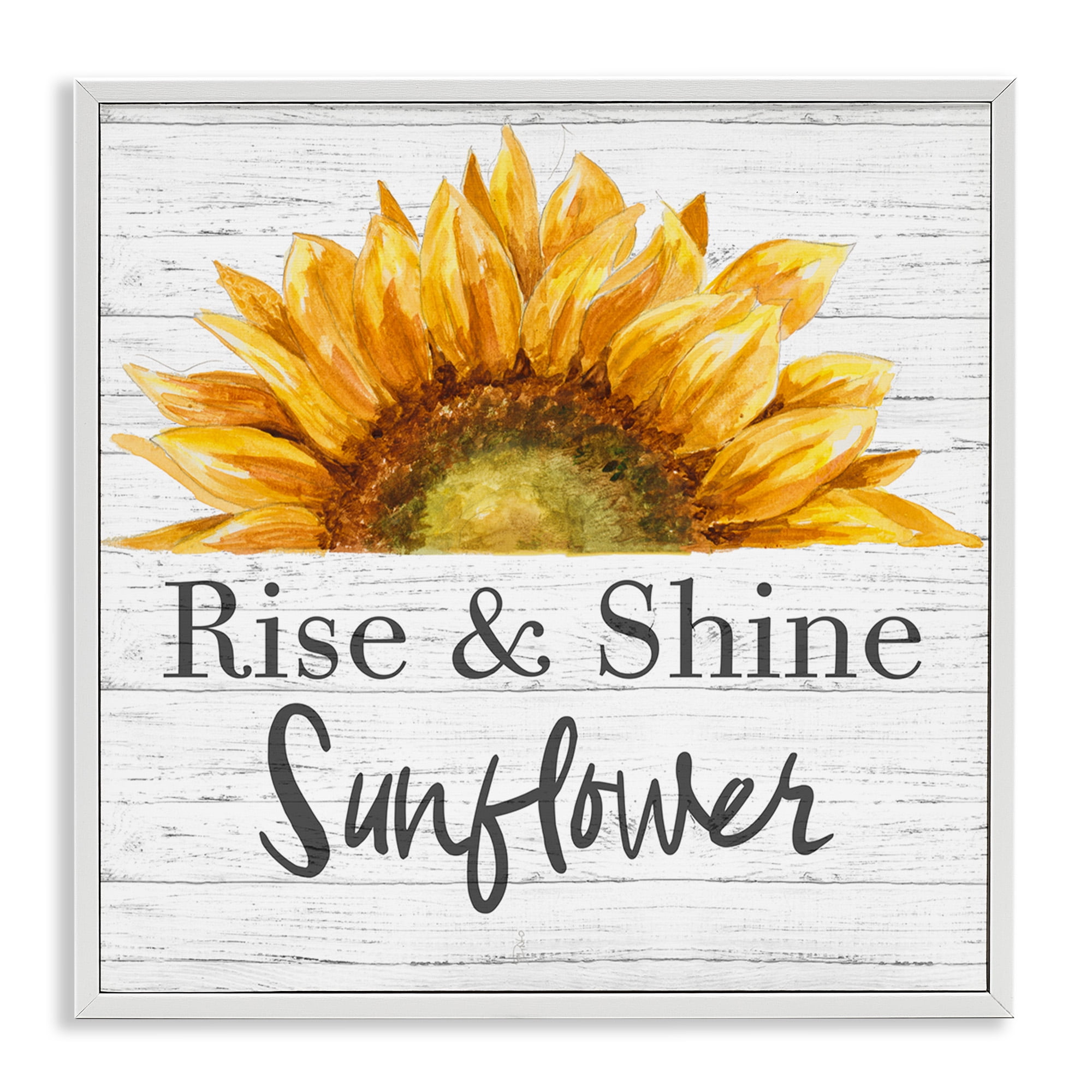 Stupell Industries Rise and Shine Sunflower Botanical & Floral Painting White Framed Art Print Wall Art, 17 x 17