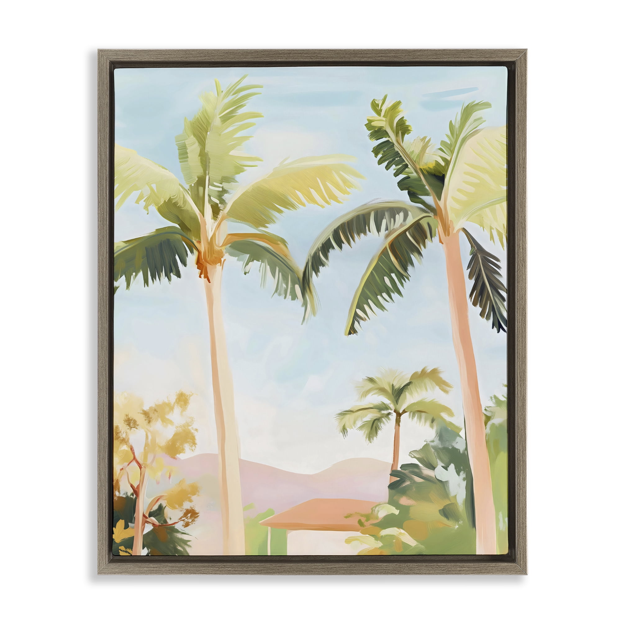 Stupell Industries Rising Above Tropical Palms Brown Framed Floater Canvas Wall Art, design by The Prints Vibe
