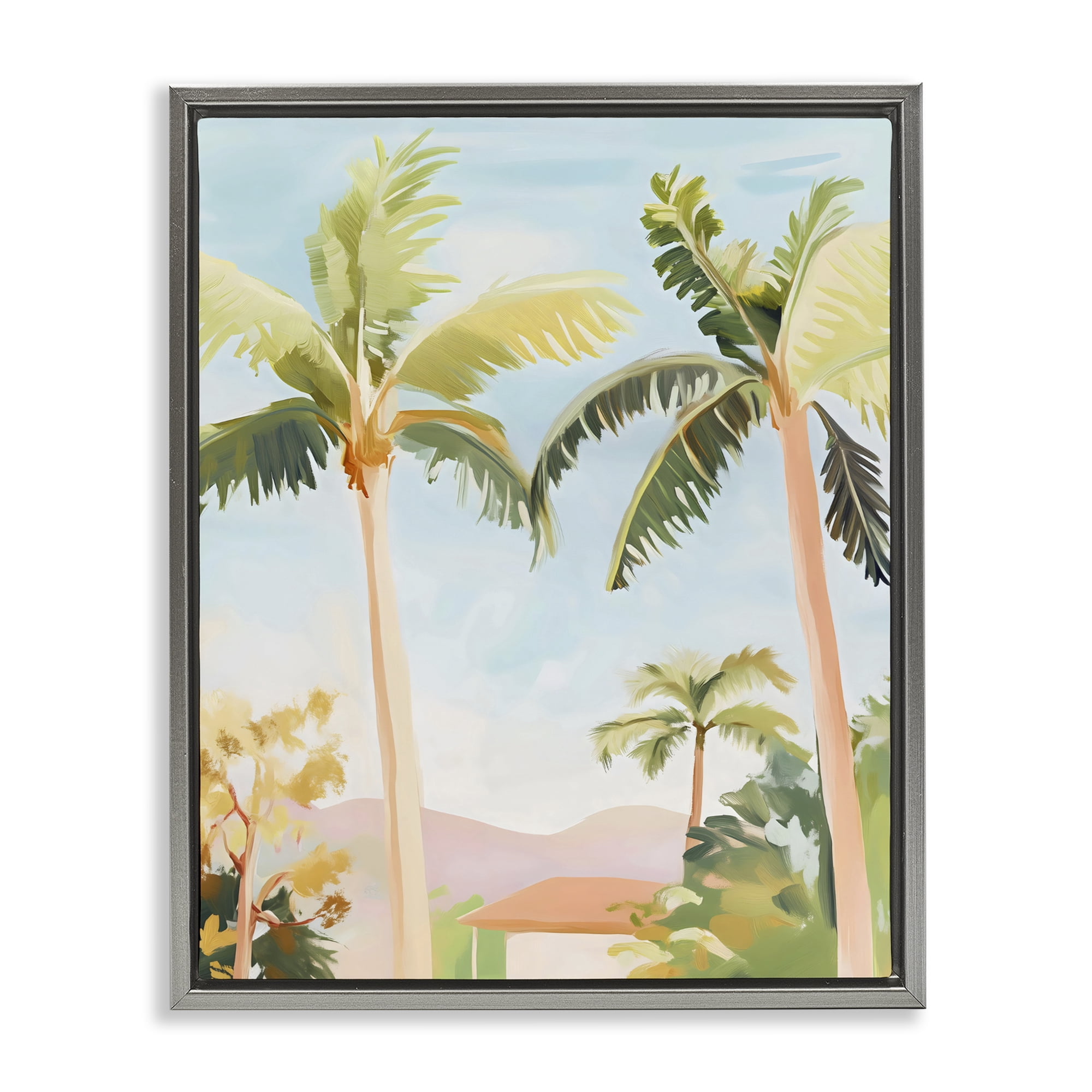 Stupell Industries Rising Above Tropical Palms Gray Framed Floater Canvas Wall Art, design by The Prints Vibe