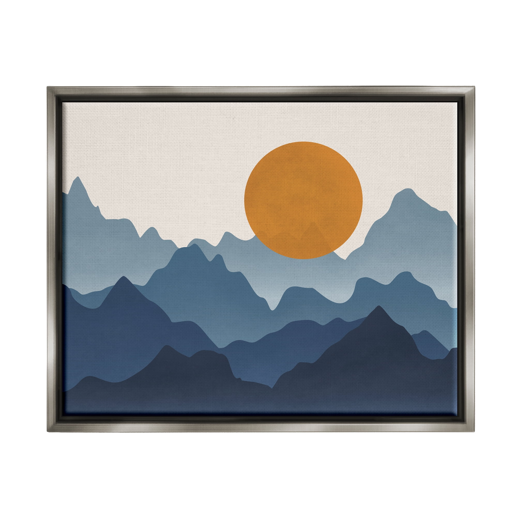 Stupell Industries Rising Sun Jagged Layered Mountain Range Peaks Graphic Art Luster Gray Floating Framed Canvas Print Wall Art, Design by JJ Design House LLC