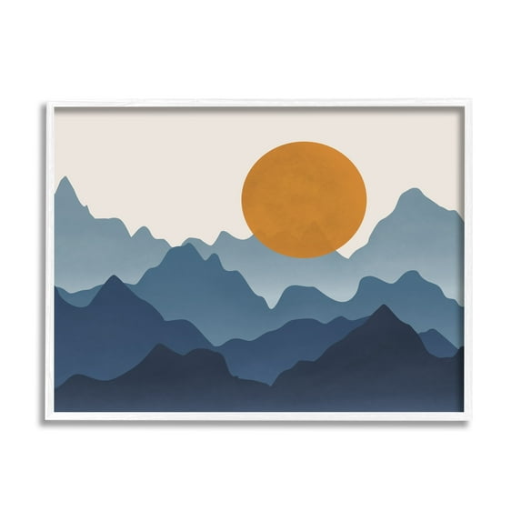 Stupell Industries Rising Sun Jagged Layered Mountain Range Peaks Graphic Art White Framed Art Print Wall Art, Design by JJ Design House LLC