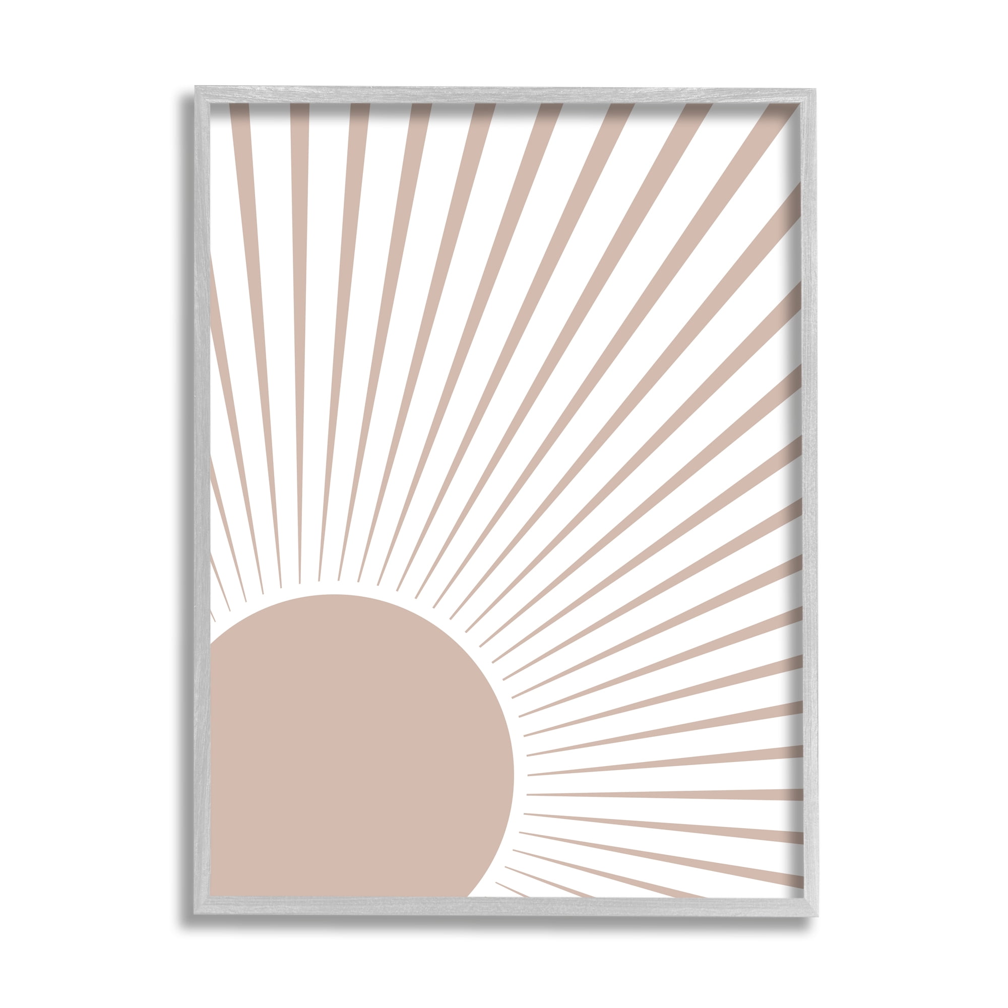 Stupell Industries Rising Sun Light Ray Pop Neutral Geometric Horizon Abstract Painting Gray Framed Art Print Wall Art, 16 x 20