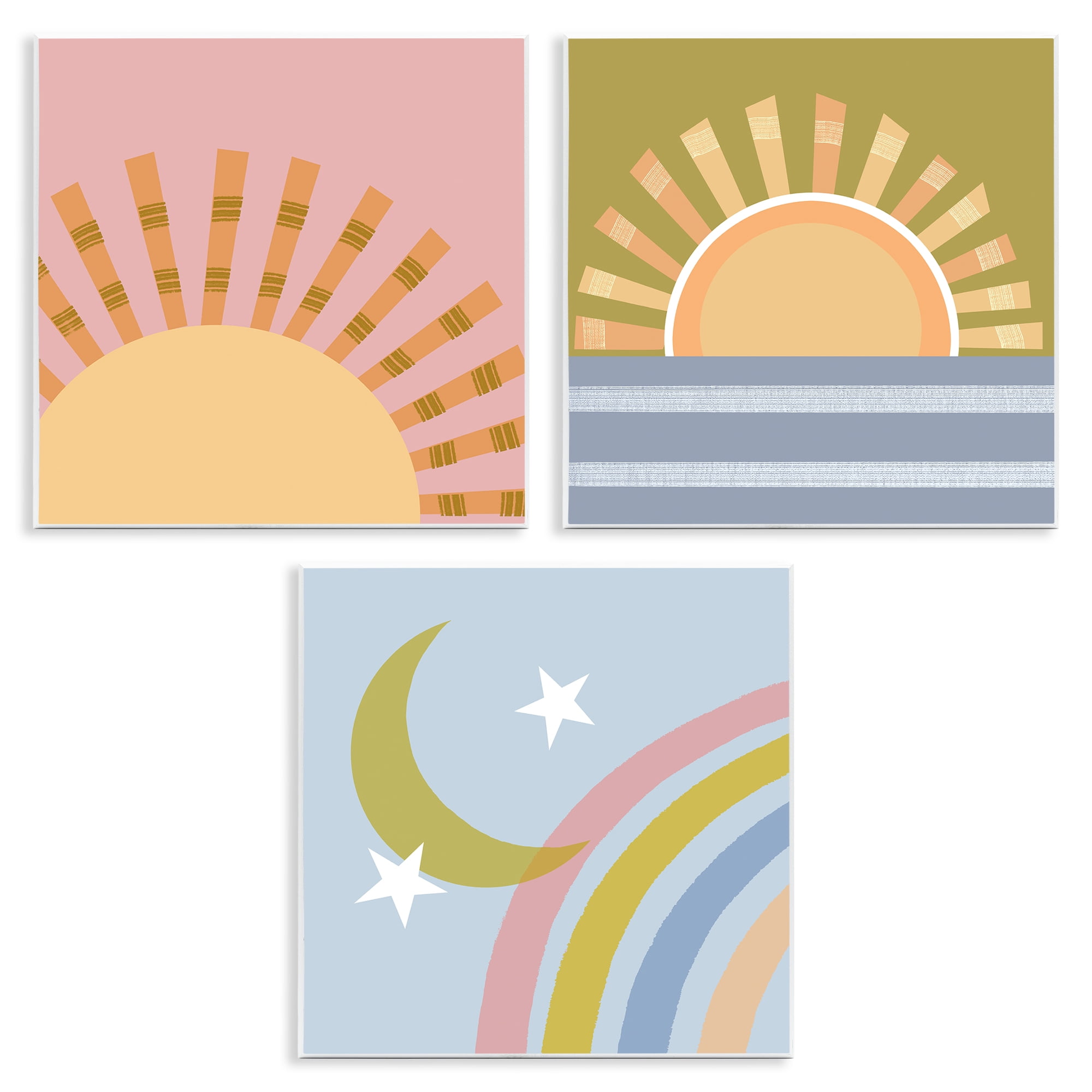 Stupell Industries Rising Sun & Moon Landscape & Nature Painting Unframed Art Print Wall Art, 12 x 12, Set of 3