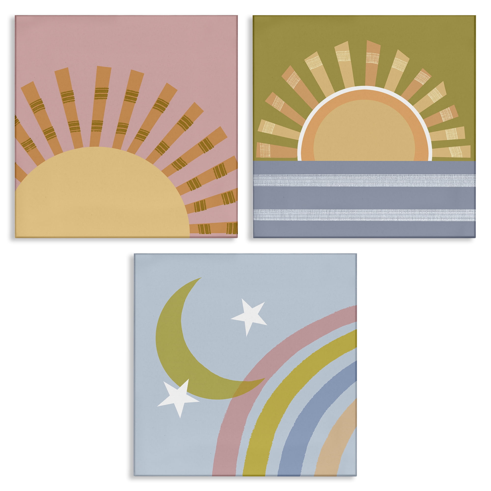 Stupell Industries Rising Sun & Moon Landscape & Nature Painting Wrapped Canvas Art Print Wall Art, 17 x 17, Set of 3
