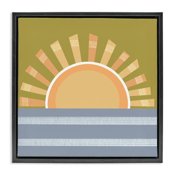 Stupell Industries Rising Sun Over Ocean Landscape & Nature Painting Black Floater Framed Canvas Art Print Wall Art, 18 x 18