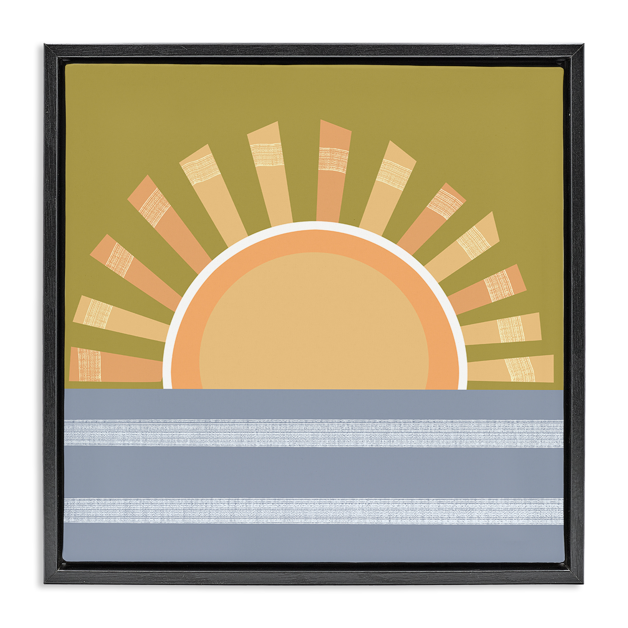 Stupell Industries Rising Sun Over Ocean Landscape & Nature Painting Black Floater Framed Canvas Art Print Wall Art, 25 x 25