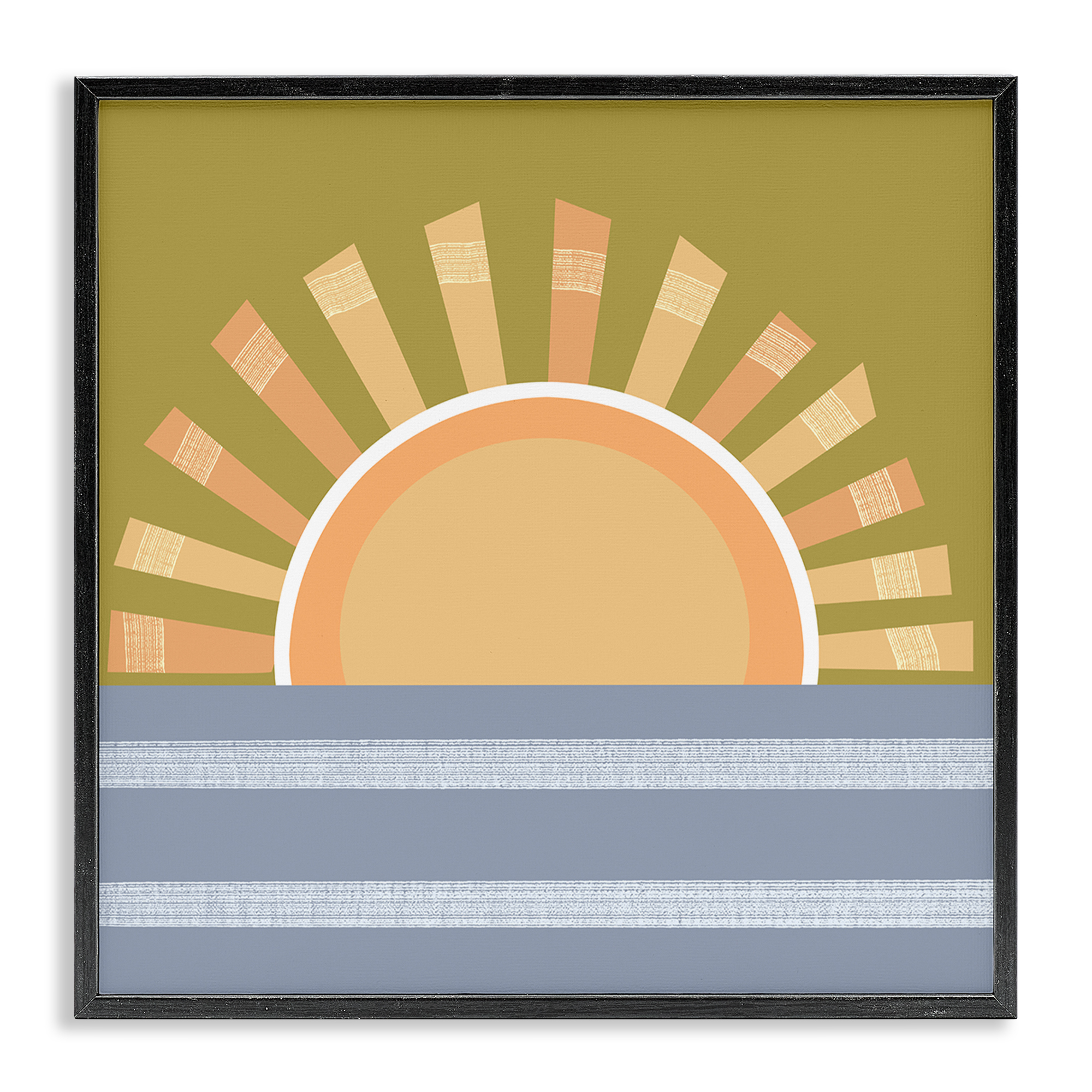 Stupell Industries Rising Sun Over Ocean Landscape & Nature Painting Black Framed Art Print Wall Art, 17 x 17
