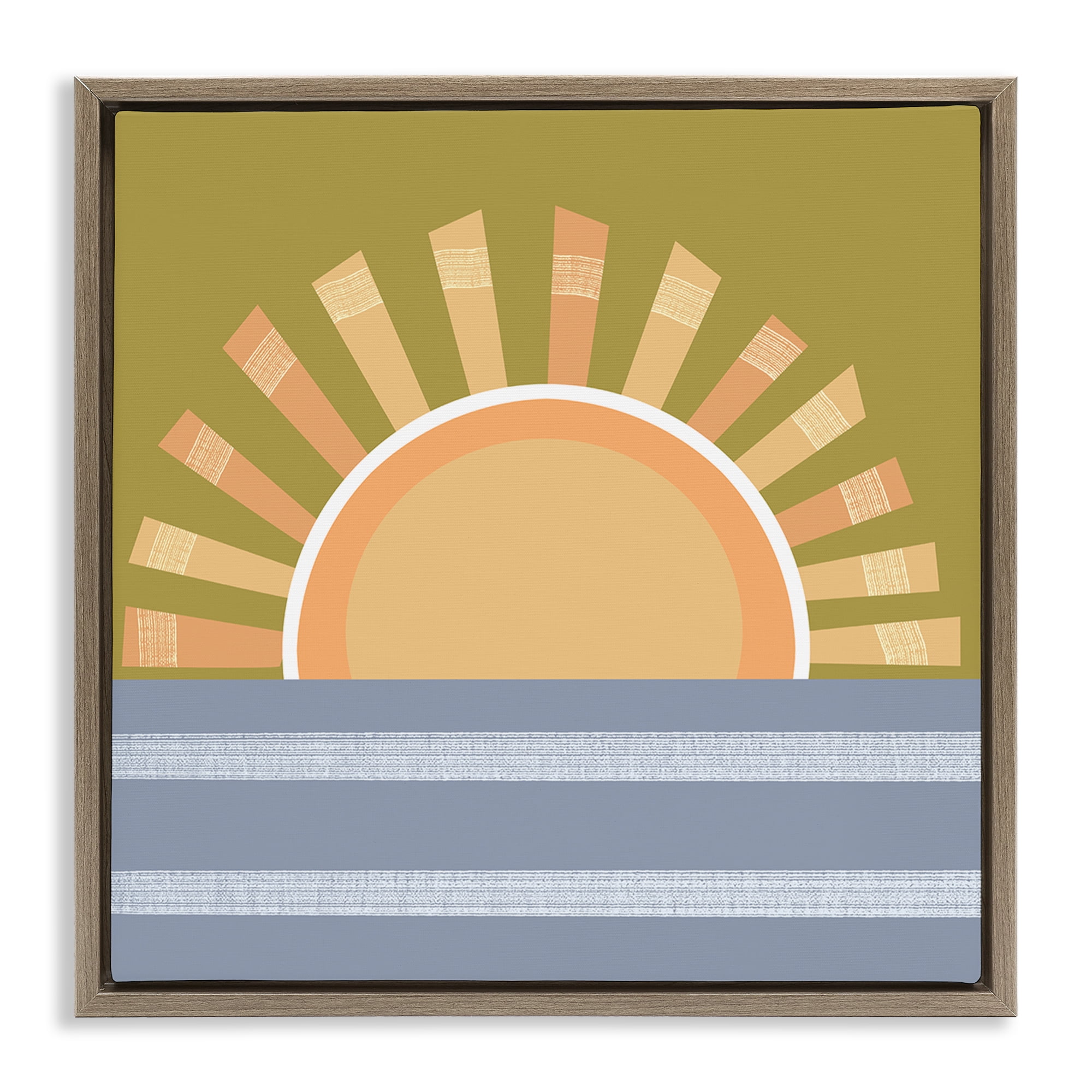 Stupell Industries Rising Sun Over Ocean Landscape & Nature Painting Brown Floater Framed Canvas Art Print Wall Art, 18 x 18