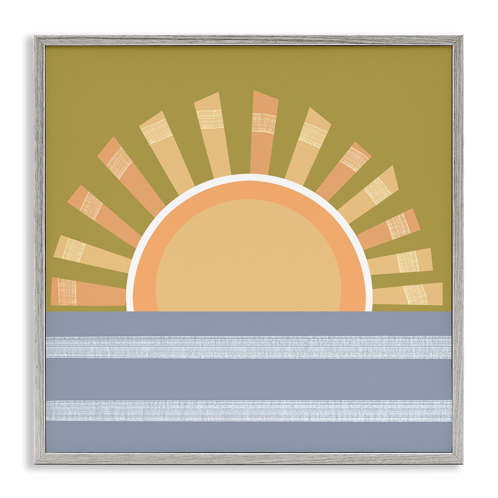 Stupell Industries Rising Sun Over Ocean Landscape & Nature Painting Gray Framed Art Print Wall Art, 17 x 17