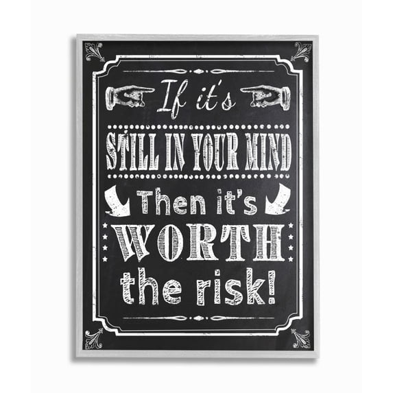 Stupell Industries Risk Black and White Inspirational Word Chalk Drawing Design Gray Farmhouse Rustic Framed Giclee Texturized Art by ALI Chris