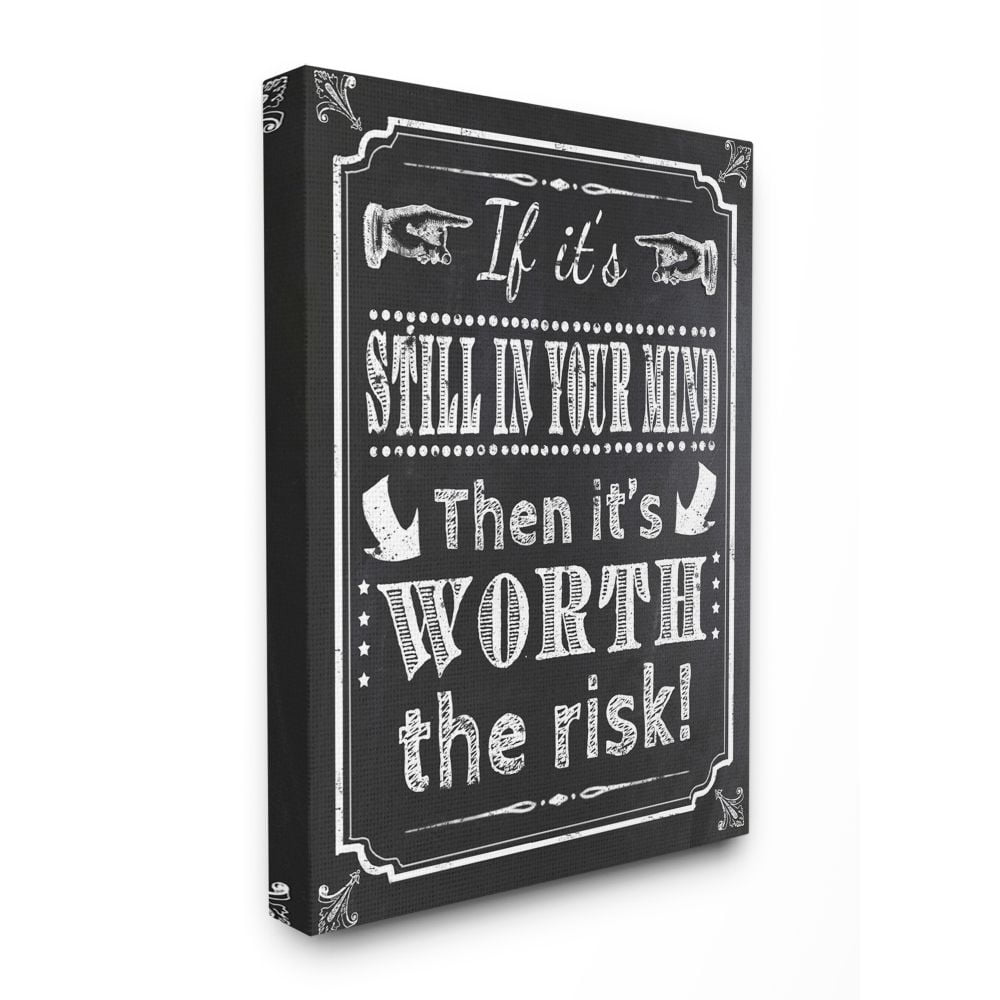 Stupell Industries Risk Black and White Inspirational Word Chalk Drawing Design Super Canvas Wall Art by ALI Chris