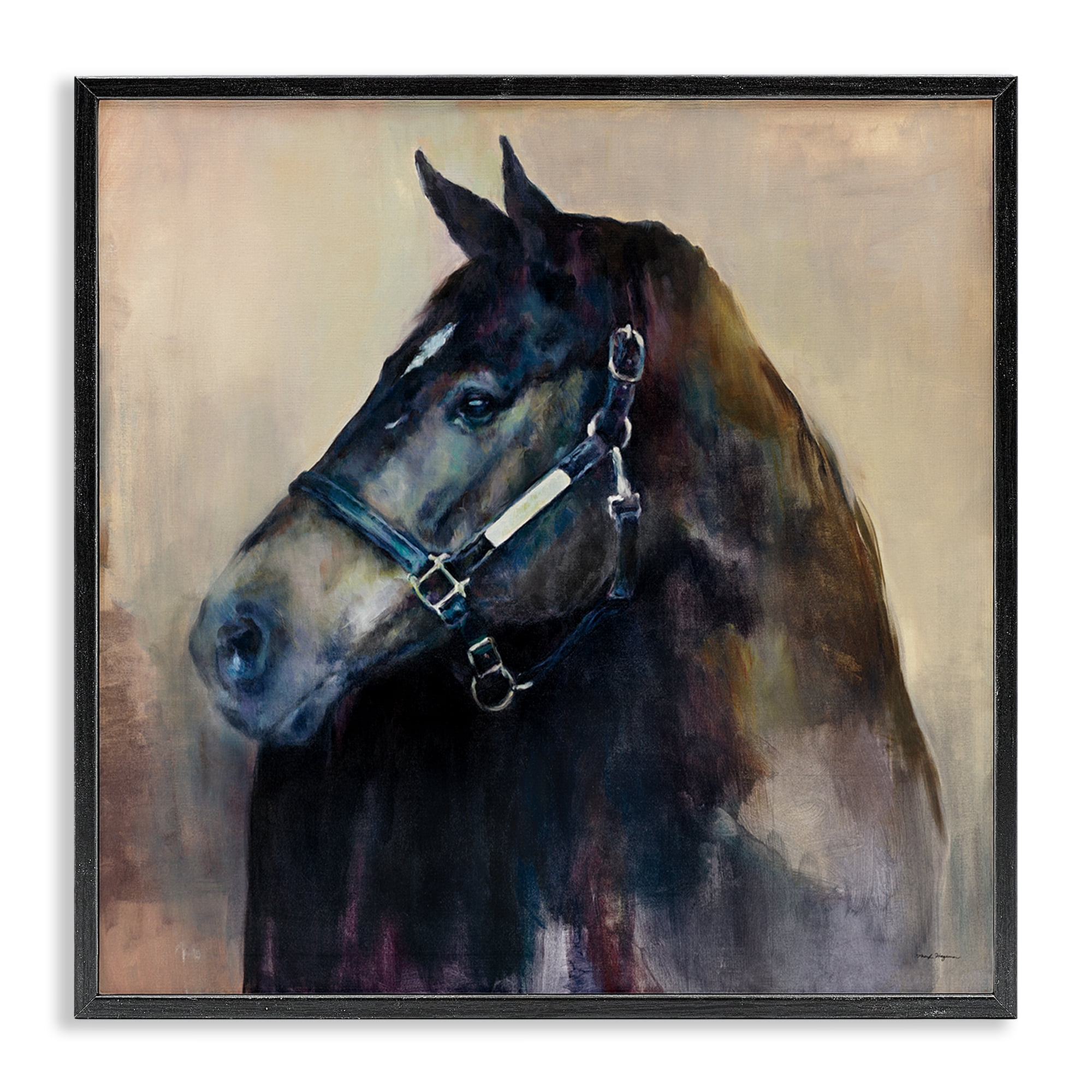 Stupell Industries Ritzy Black Horse Animals Painting Black Framed Art Print Wall Art, 12 x 12