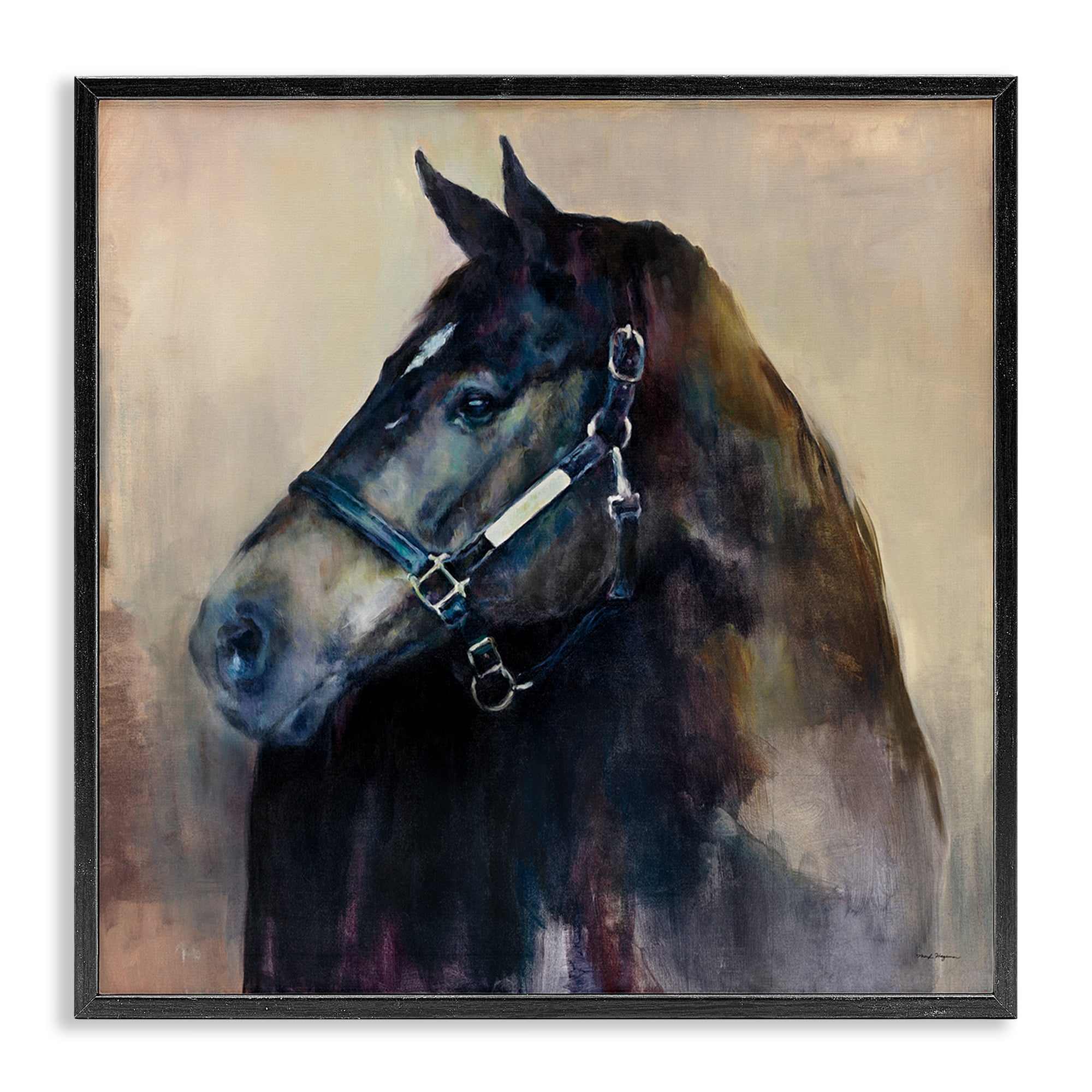 Stupell Industries Ritzy Black Horse Animals Painting Black Framed Art Print Wall Art, 17 x 17
