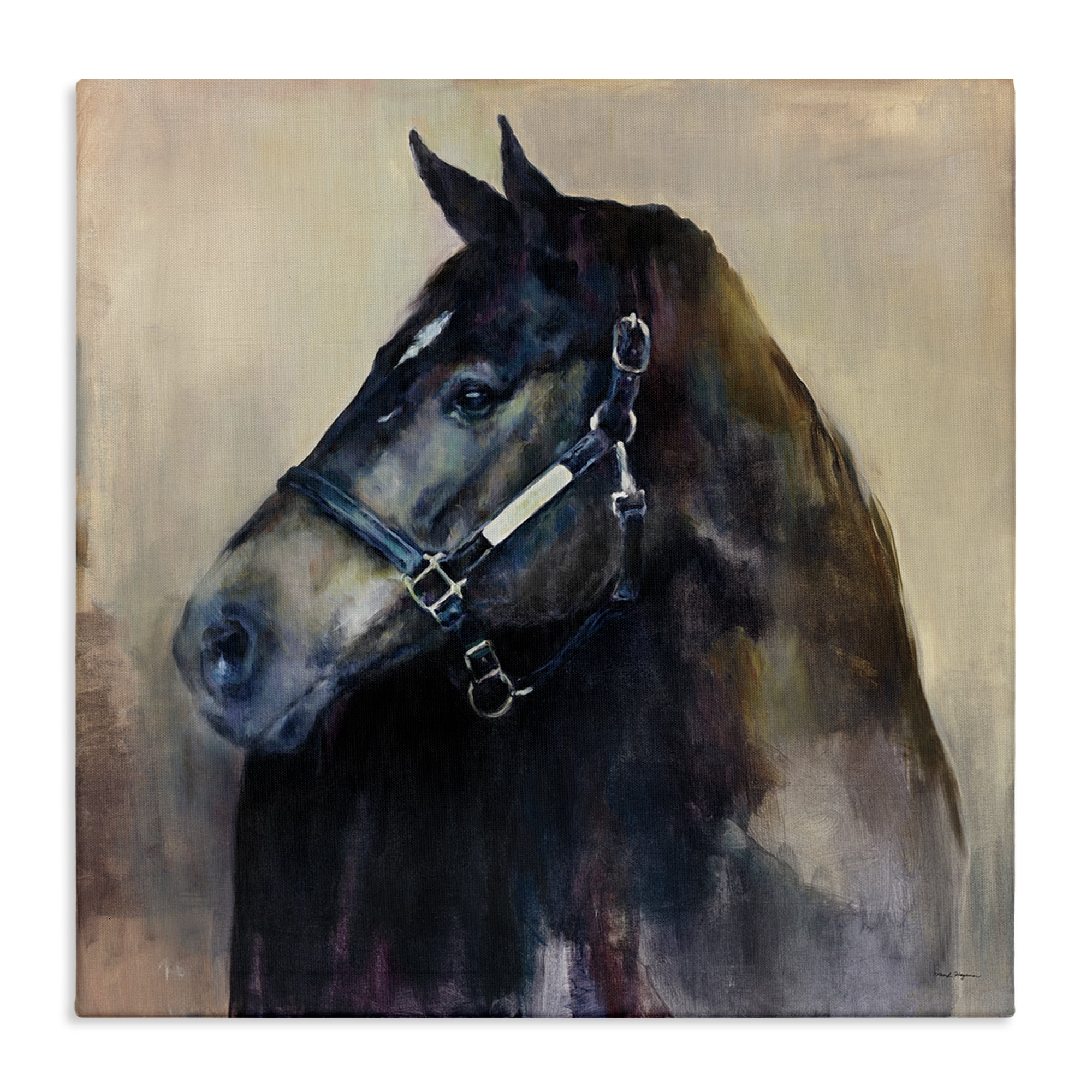 Stupell Industries Ritzy Black Horse Animals Painting Wrapped Canvas Art Print Wall Art, 30 x 30