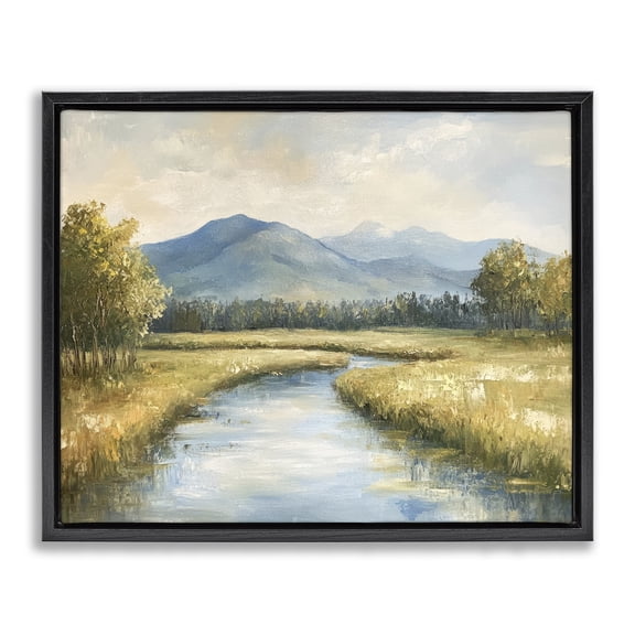 Stupell Industries Traditional River Bend with Tall Grass Black Floating Frame Canvas Art, 31 x 25, by Petals Prints Design