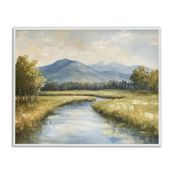 Stupell Industries River Bend with Tall Grass Landscape & Nature Painting White Framed Art Print Wall Art, 14 x 11