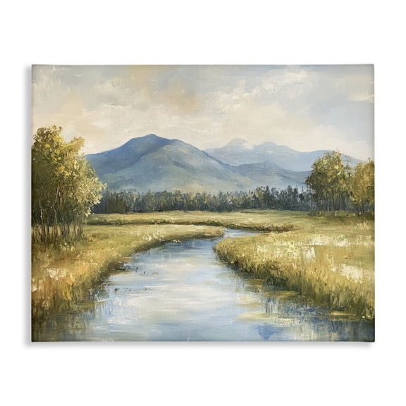Stupell Industries River Bend with Tall Grass Landscape & Nature Painting Wrapped Canvas Canvas Art Print Wall Art, 20 x 16