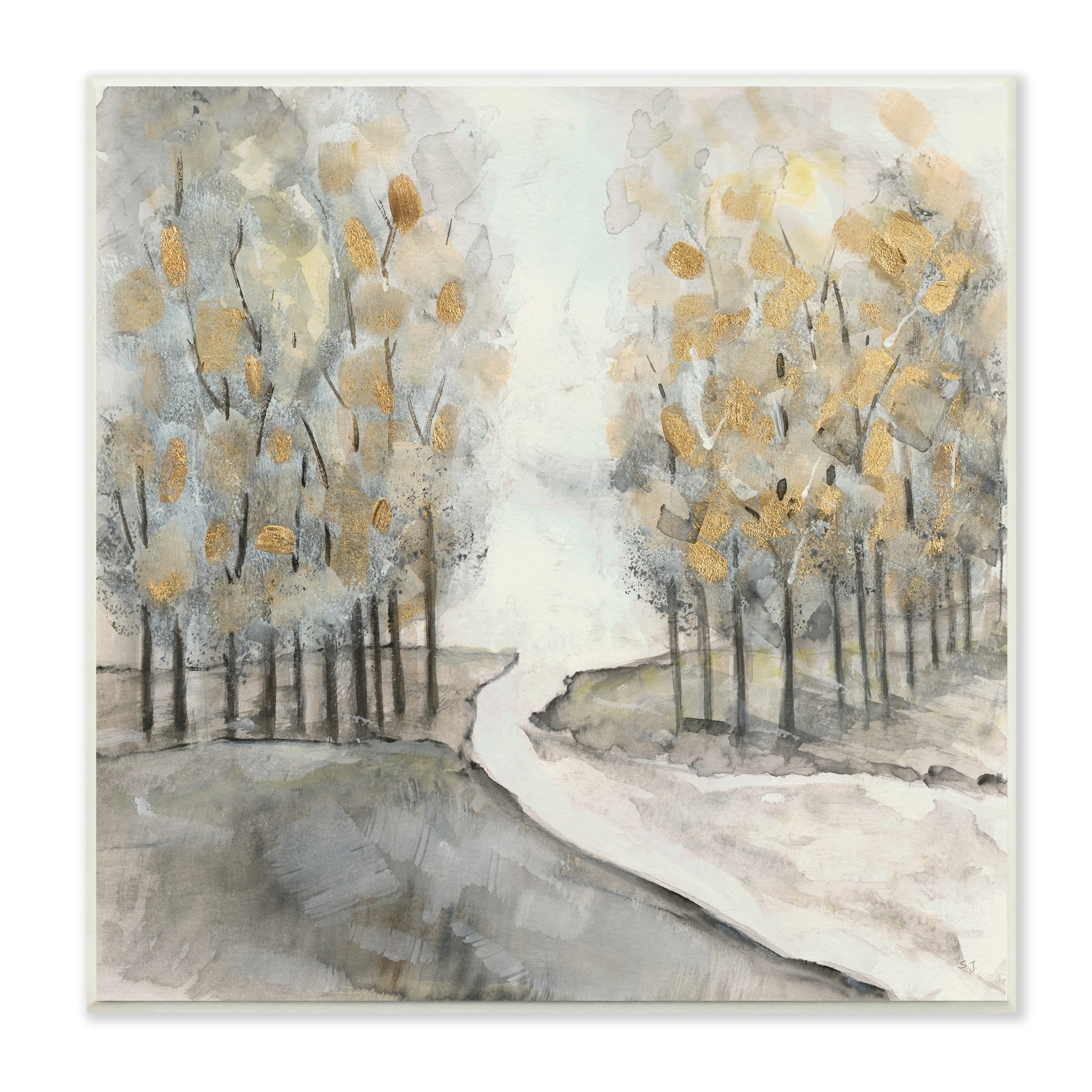 Stupell Industries River Between Tree Forests Abstract Watercolor Landscape Painting, 12 x 12, Design by Susan Jill