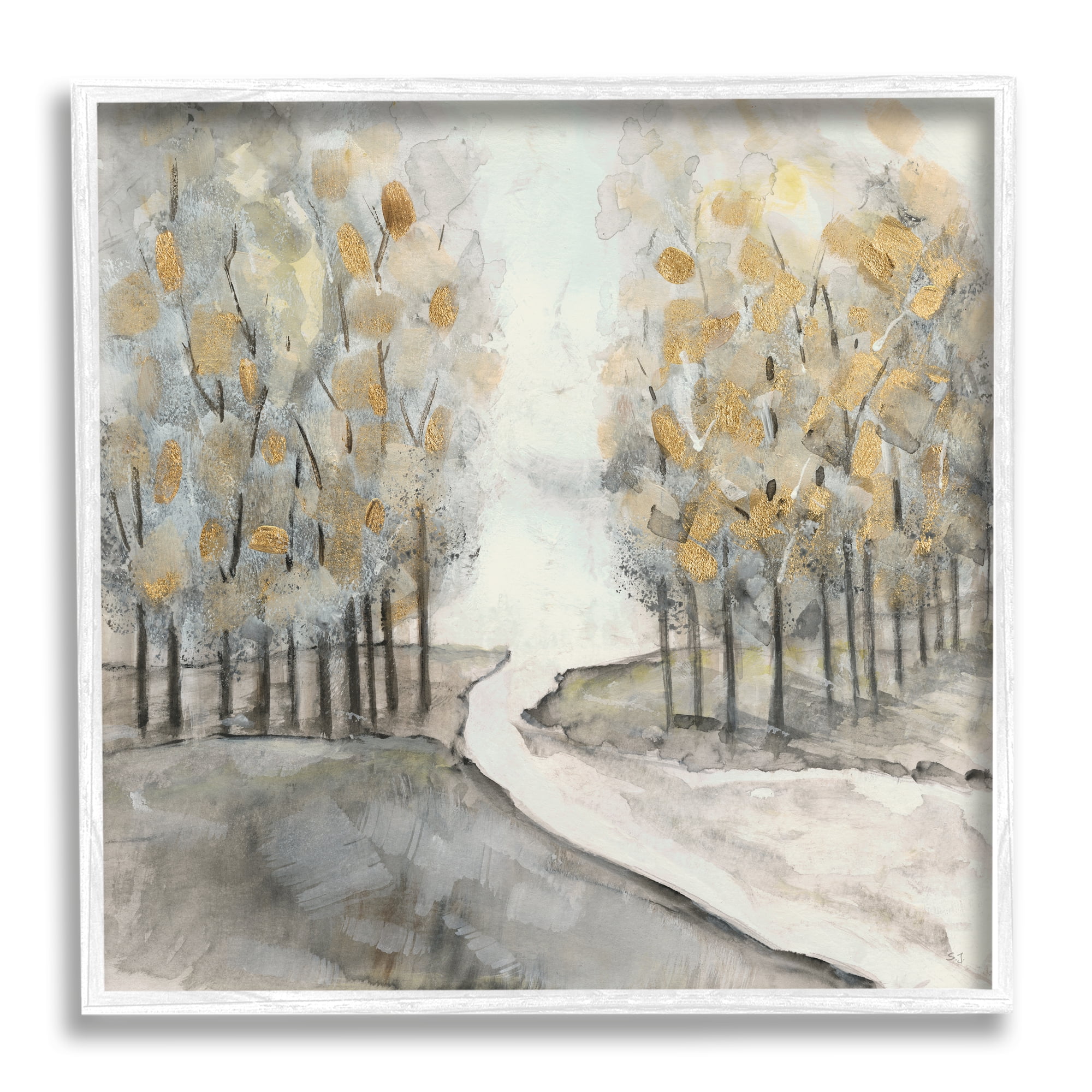 Stupell Industries River Between Tree Forests Abstract Watercolor Landscape Painting, 24 x 24, Design by Susan Jill