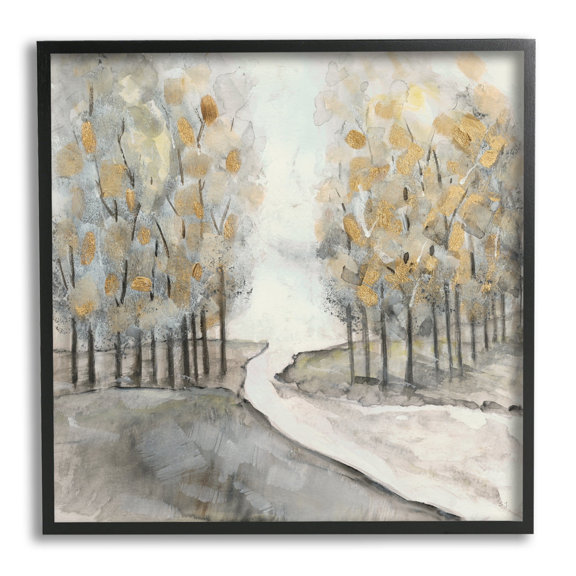 Stupell Industries River Between Tree Forests Abstract Watercolor Landscape Painting, 24 x 24, Design by Susan Jill