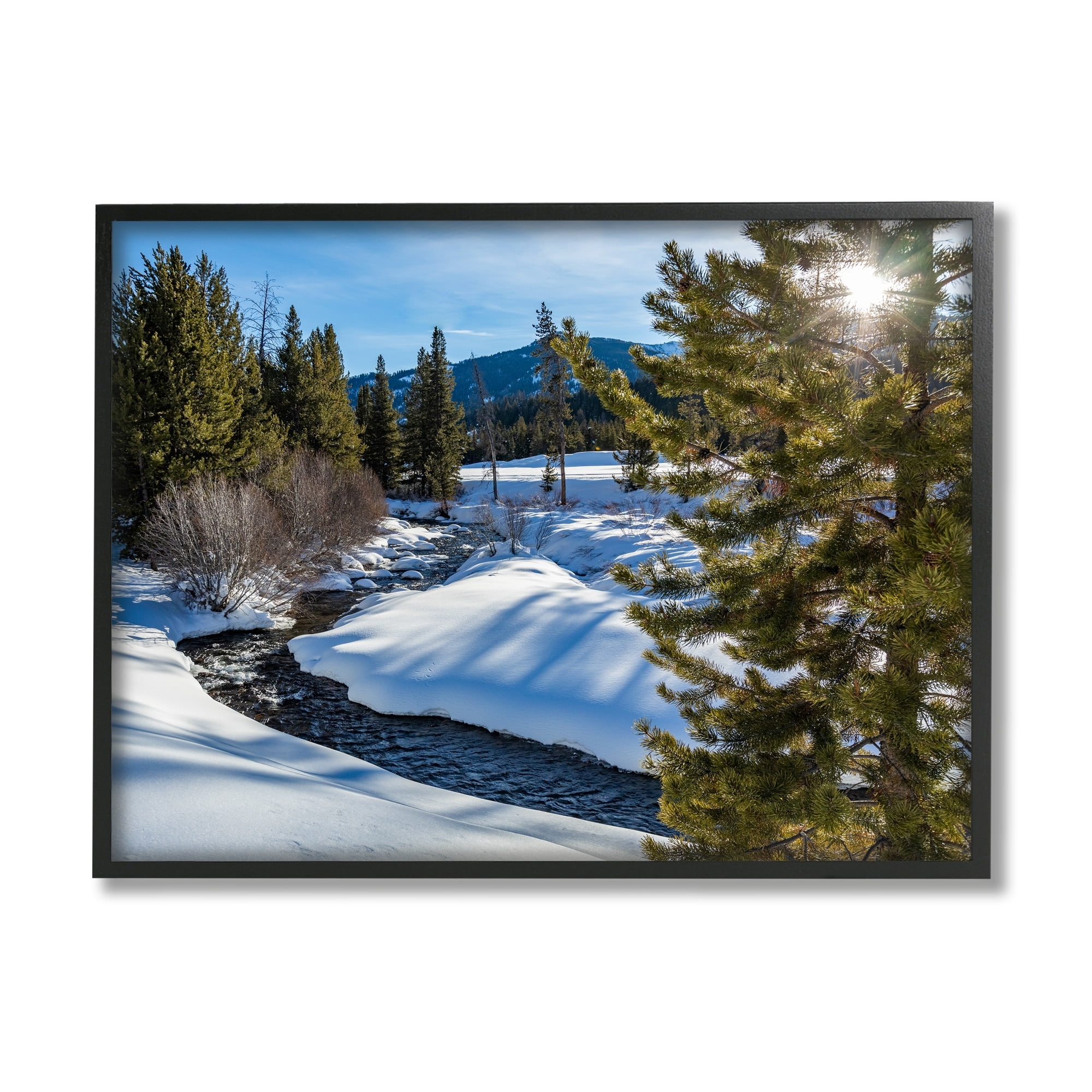 Stupell Industries River Flowing Between Snowy Slopes Distant Mountain Photograph Black Framed Art Print Wall Art, Design by Steve Smith