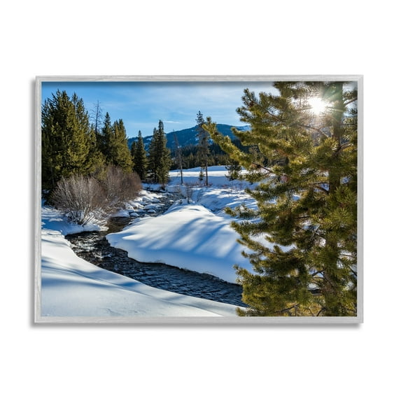Stupell Industries River Flowing Between Snowy Slopes Distant Mountain Photograph Gray Framed Art Print Wall Art, Design by Steve Smith