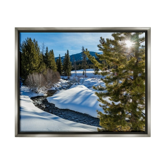 Stupell Industries River Flowing Between Snowy Slopes Distant Mountain Photograph Luster Gray Floating Framed Canvas Print Wall Art, Design by Steve Smith