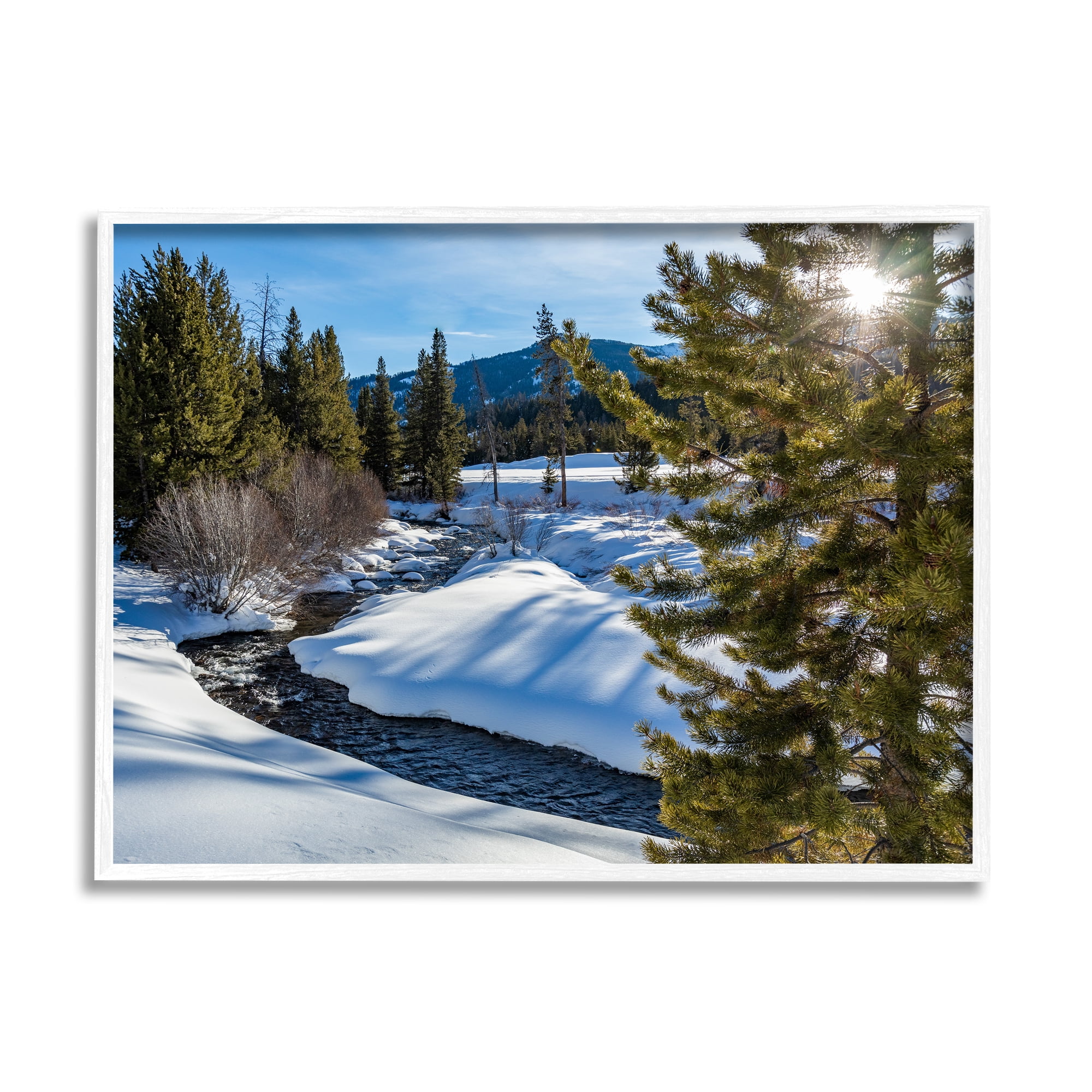 Stupell Industries River Flowing Between Snowy Slopes Distant Mountain Photograph White Framed Art Print Wall Art, Design by Steve Smith