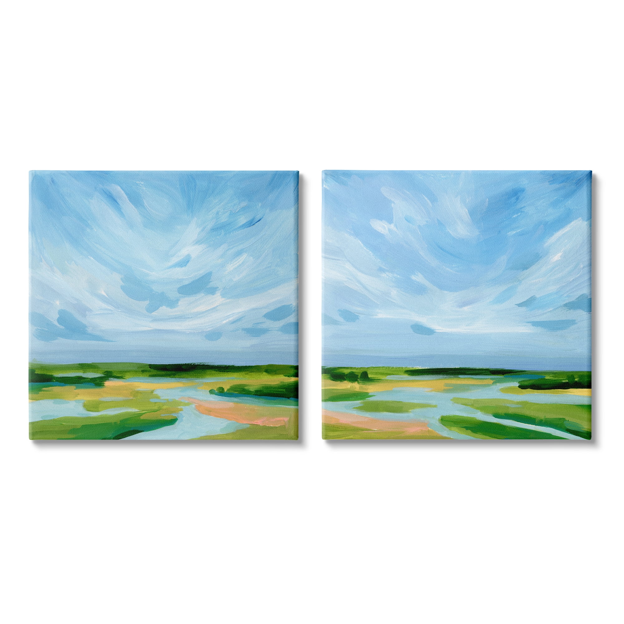 Stupell Industries River Landscape Painting Nature Painting Gallery Wrapped Canvas Print Wall Art, 17 x 17, Set of 2