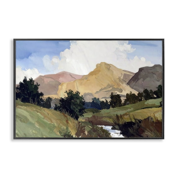 Stupell Industries Contemporary River Mountain Divide Black Framed Giclee Art, 18 x 12, by Alonza Saunders