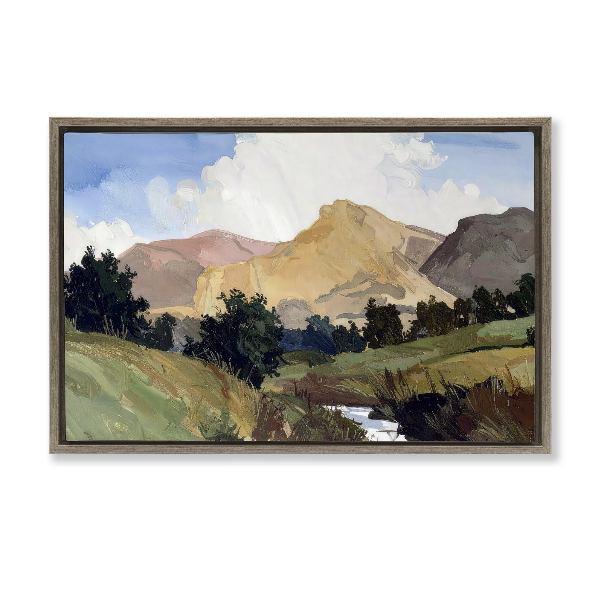 Stupell Industries River Mountain Divide Brown Framed Floater Canvas Wall Art, design by Alonza Saunders