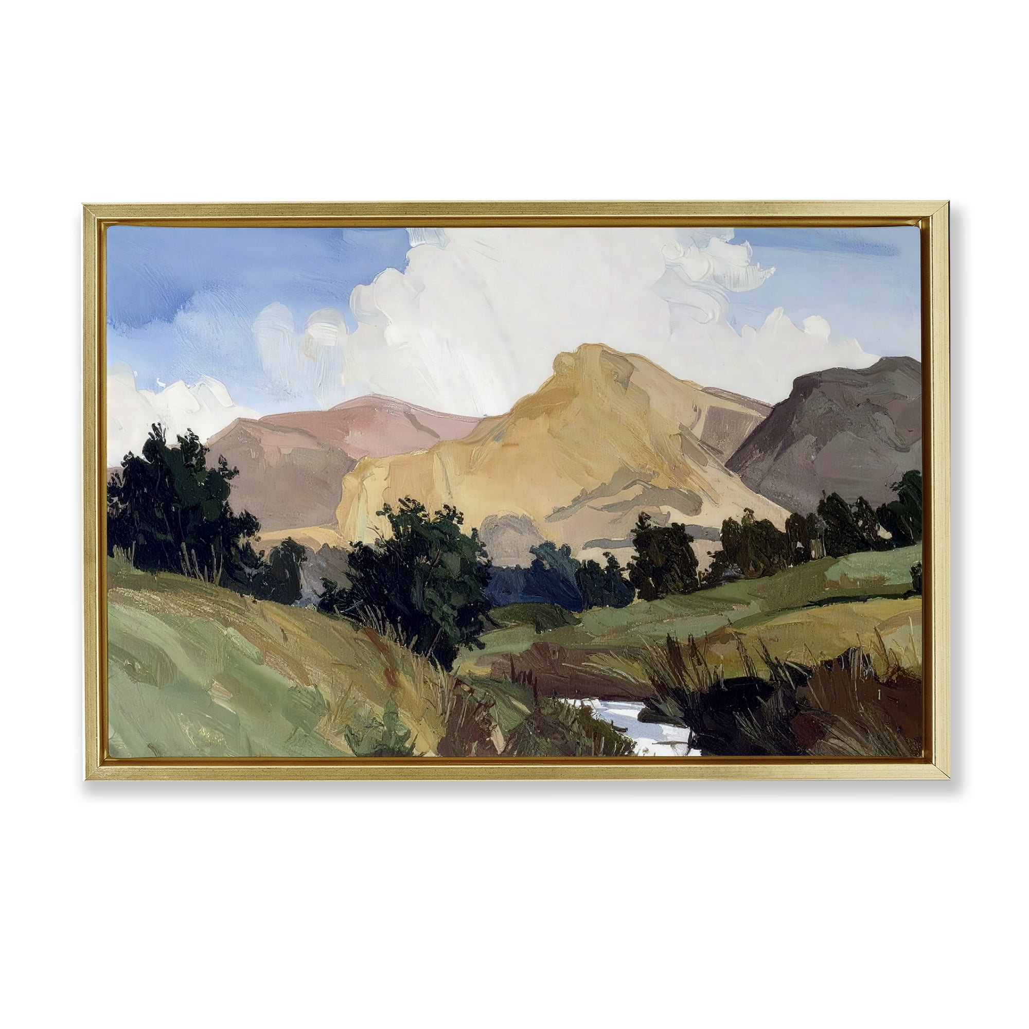 Stupell Industries River Mountain Divide Gold Framed Floater Canvas Wall Art, design by Alonza Saunders
