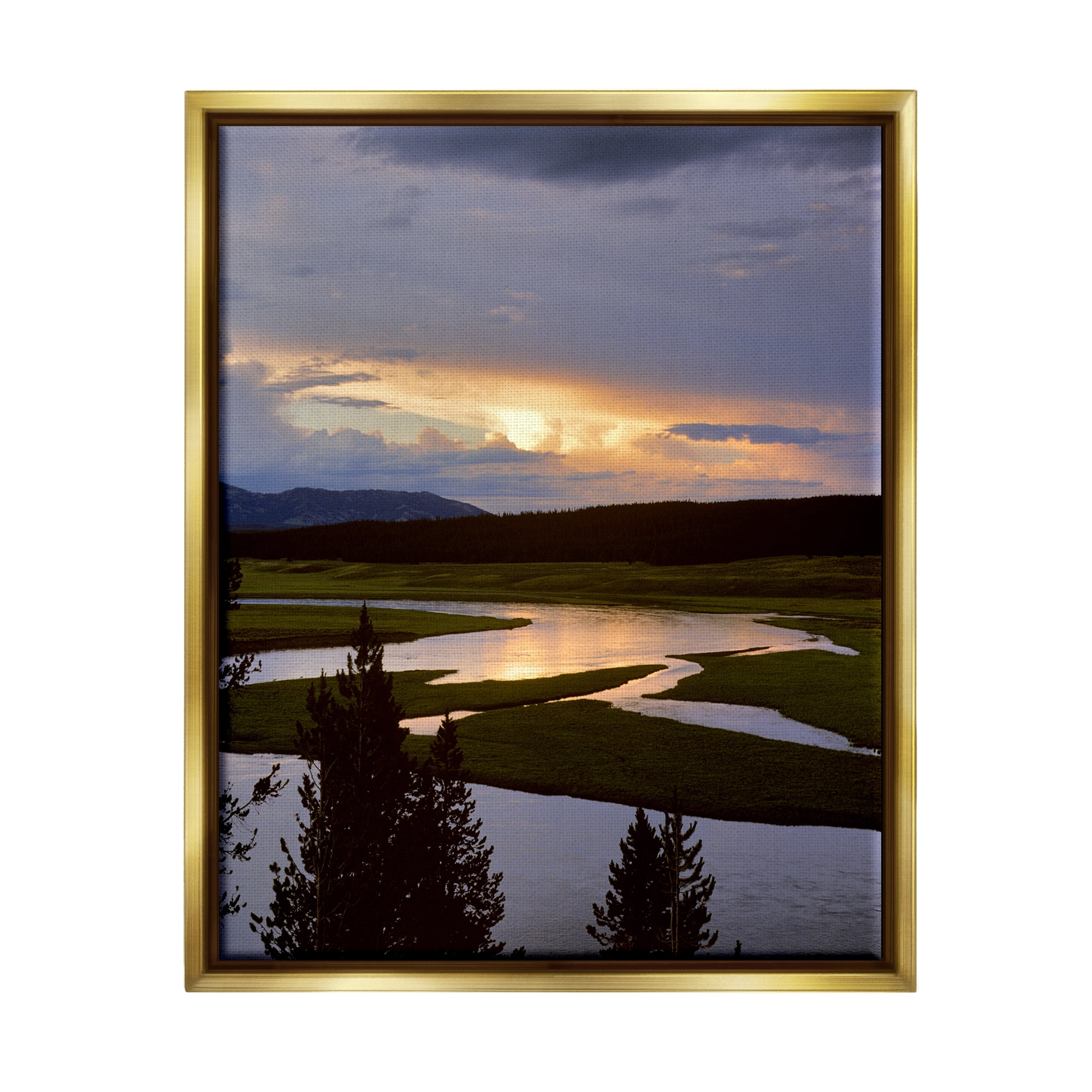 Stupell Industries River Overhead Clouds Landscape Coastal Photography Gold Floater Framed Art Print Wall Art